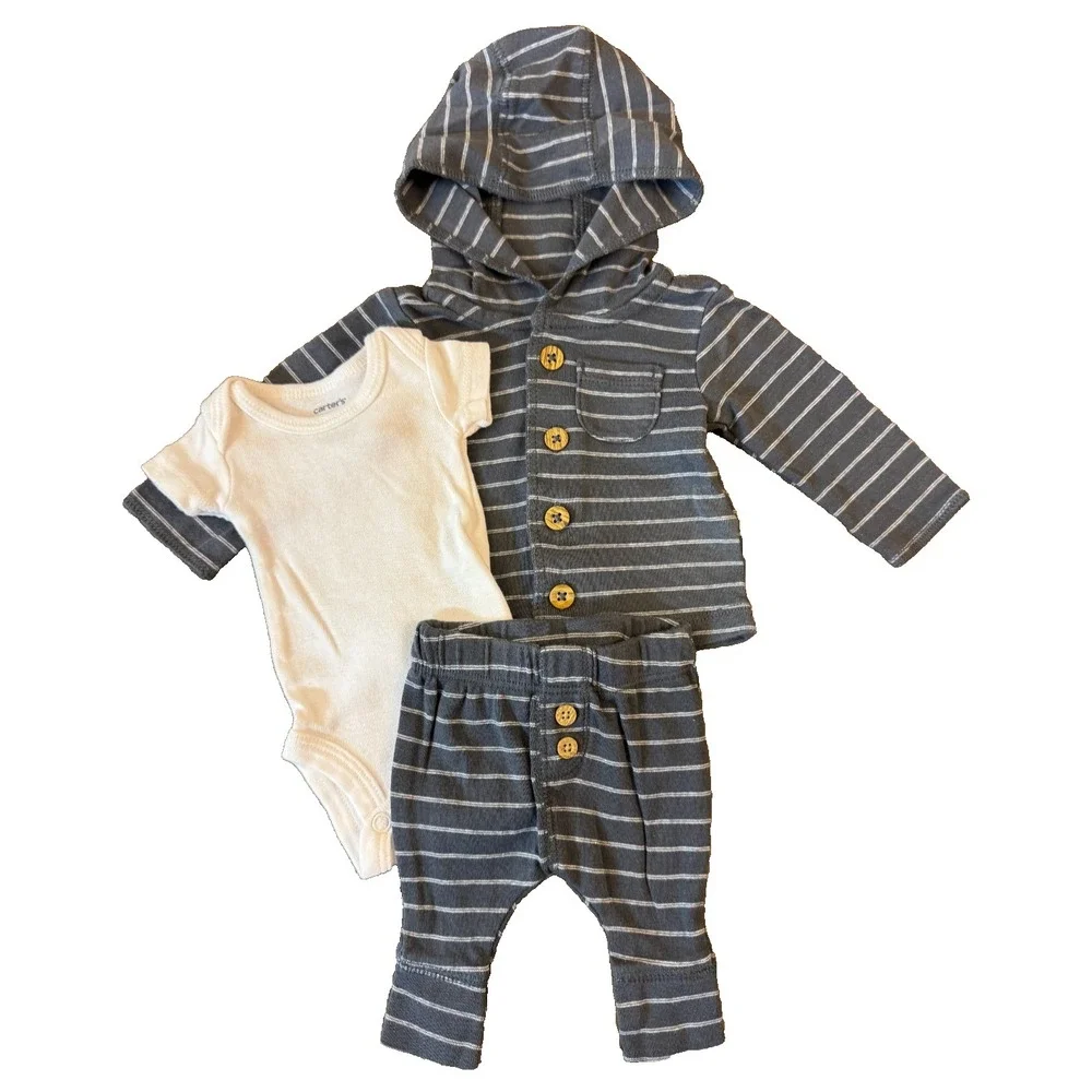 Carters Preemie Baby Outfit Boy 3 Piece Set Bodysuit Pants Jacket Button Striped